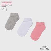 Kids Cotton Ankle Socks Pack of 3 – Grey, White, Pink